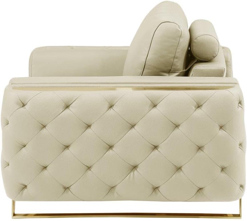 Blackjack Furniture Reggio Collection Full Grain Italian Leather Sofas for Living Room with Brazilian Wood Frame and Stainless Steel Legs, 3-Piece Set, Sofa, Loveseat, and Chair, Beige