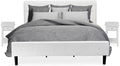 East West Furniture NL19K-2DE05 3 Piece King Bed Set - Button Tufted Bed Frame - Linen white Velvet Fabric and Upholstered Headboard and a Linen white Finish Nightstand