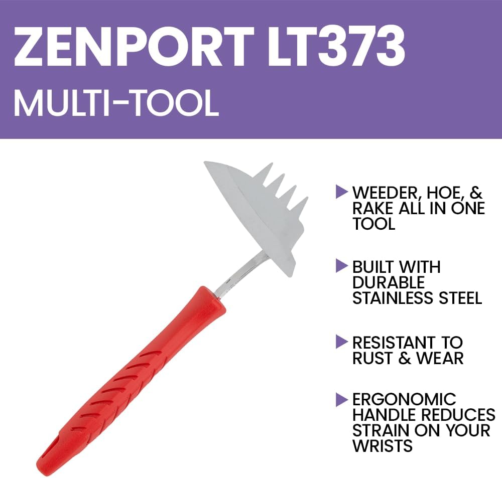 Zenport LT373 Stainless Weeder, Hoe, Rake Combo Hand Tool, Red - 12 Pack