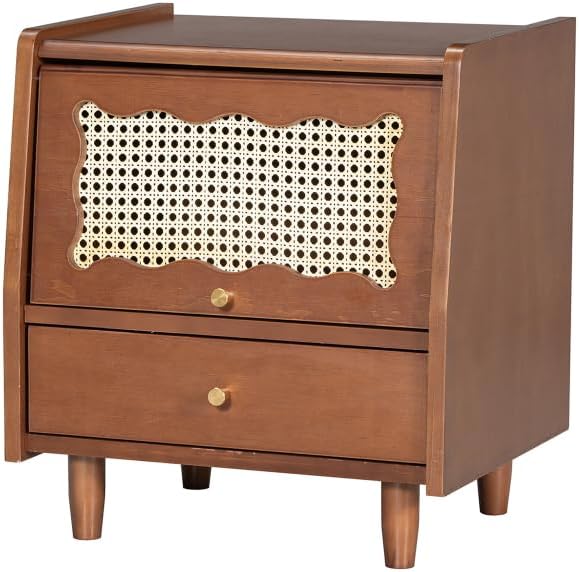 3 Pieces Bedroom Set with Full Size Wooden Bed Frame, 1 Vintage Nightstand and 1 Makeup Vanity Set with Stool,Black (Walnut + Wood + Queen + 3 Piece Set)