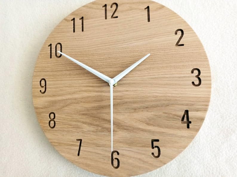 Modern Clock, Natural Oak Wood Clock, Wooden, Wall Clock, Minimalist Clock, Silent Clock Handmade Home and Office Decor Clock (24 Inch)