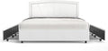 BONSOIR Full Size Storage Bed Frame Upholstered Low Profile Traditional Platform with Tufted and Nail Headboard/No Box Spring Needed/4 Pull Out Drawers/White Faux Leather