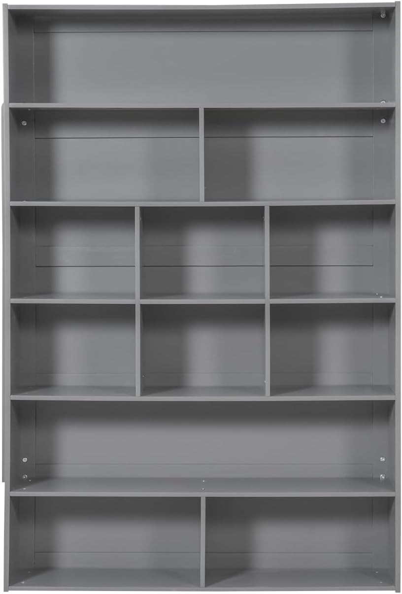 Twin Over Twin Bunk Bed with Bookcase and Drawers,Wooden All-in-one Furniture Set with Multi-Layer Cabinet for Kids Girls Boys-Gray