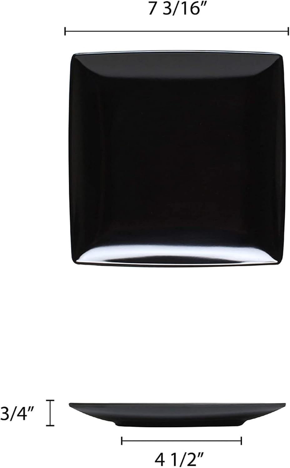 TrueCraftware- 7-1/4' x 7-1/4' Square Plate Classic Black Dinnerware Melamine Set of 12- Dishwasher Safe Reusable Dinner Plates Durable Lightweight Dinnerware for Dinner Dishes