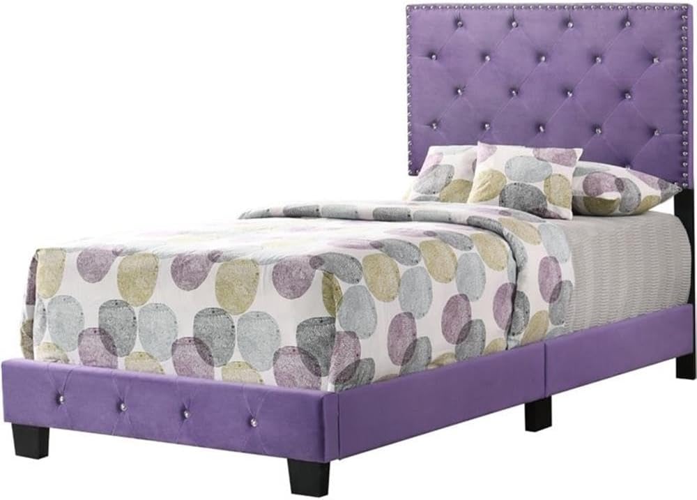 Glory Furniture Suffolk Velvet Upholstered Twin Bed in Purple
