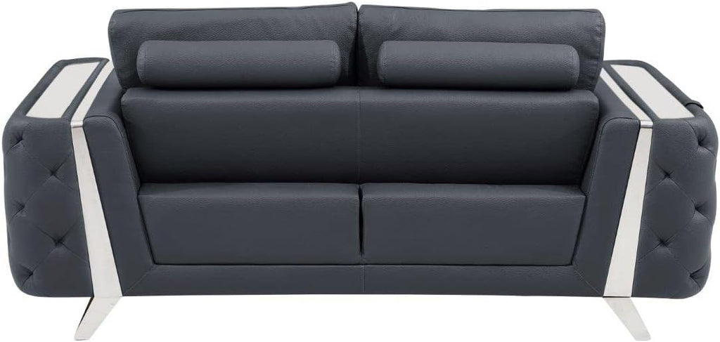 Blackjack Furniture Reggio Collection Full Grain Italian Leather Sofas for Living Room with Brazilian Wood Frame and Stainless Steel Legs, 3-Piece Set, Sofa, Loveseat, and Chair, Dark Gray