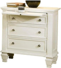 Bowery Hill 3-Drawer Coastal Wood Nightstand, White/Silver Finish, 29.75'H x 29'W x 16.5'D, Solid Asian Hardwood MDF, French Country Style, Felt-Lined Top Drawer, Slide-Out Tray for Bedroom Storage