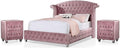 Furniture of America FOA Gijit 3-Piece Pink Fabric Wingback Bedroom Set - Full + 2 Nightstands