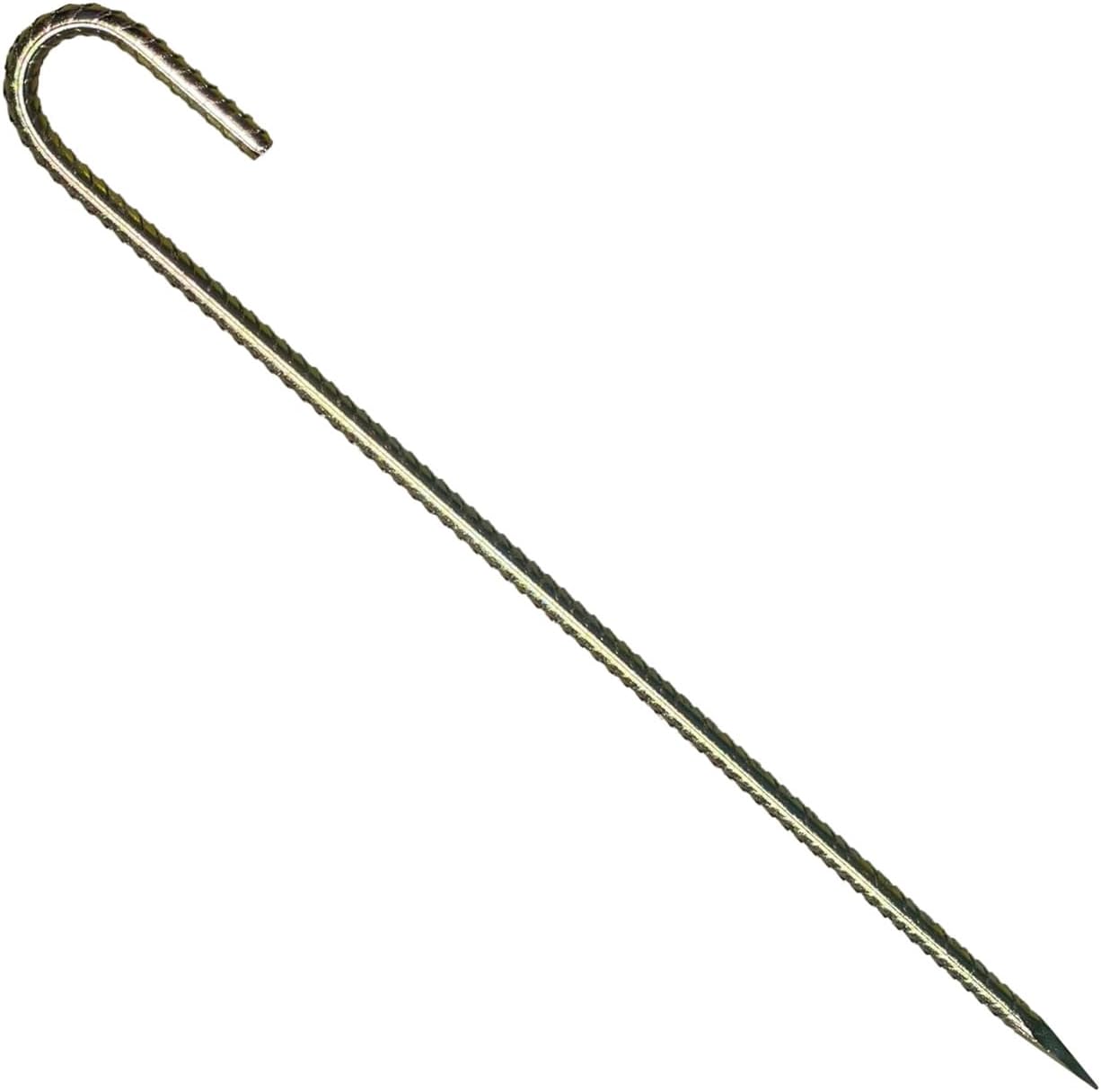 Sandbaggy 24' J Hook Rebar Stakes - 1/2' Diameter (#4 Rebar) - Ground Anchors for Tents, Gardens, Fences, Holiday & Christmas Decorations - Galvanized Steel (J-Shape - 24', 30, Count)