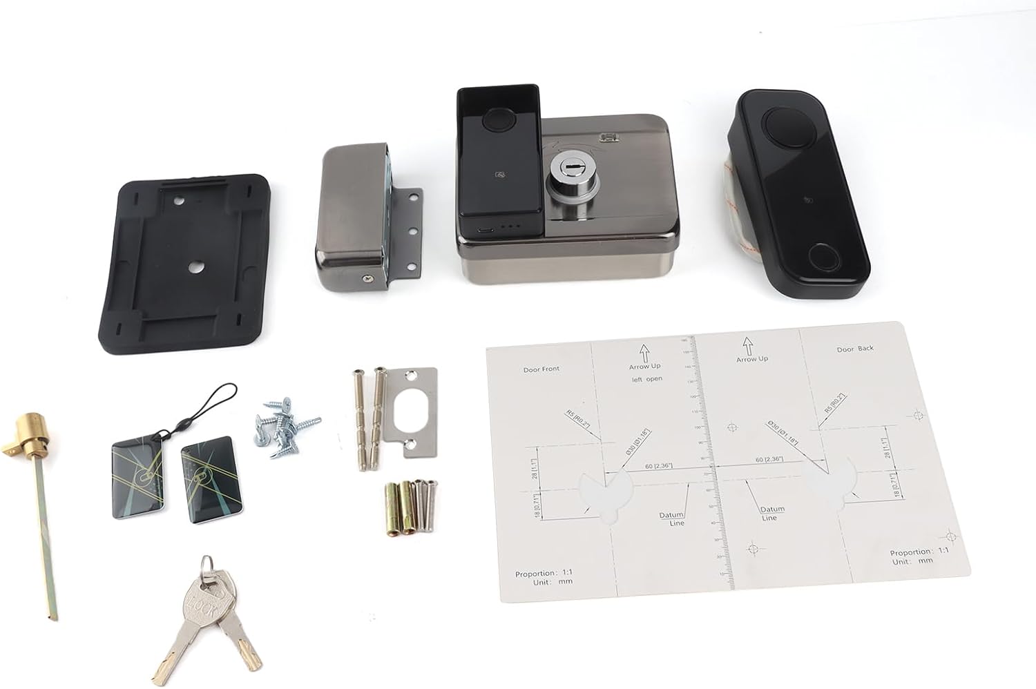 Luocute Smart Gate Lock, Double Sided Keypad Door Lock, 5 Unlock Methods Keyless Entry Fingerprint Door Locking, Electronic Deadbolt Set, Waterproofing for Garden Garage Yard