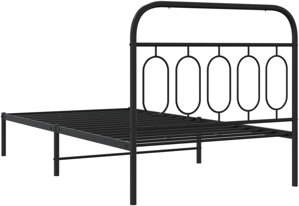 Modern Black Steel Bed Frame 39.4x78.7 Inches with Ample Storage, Heavy-Duty Metal Construction and Durable Powder-Coated Finish for Adult Bedroom
