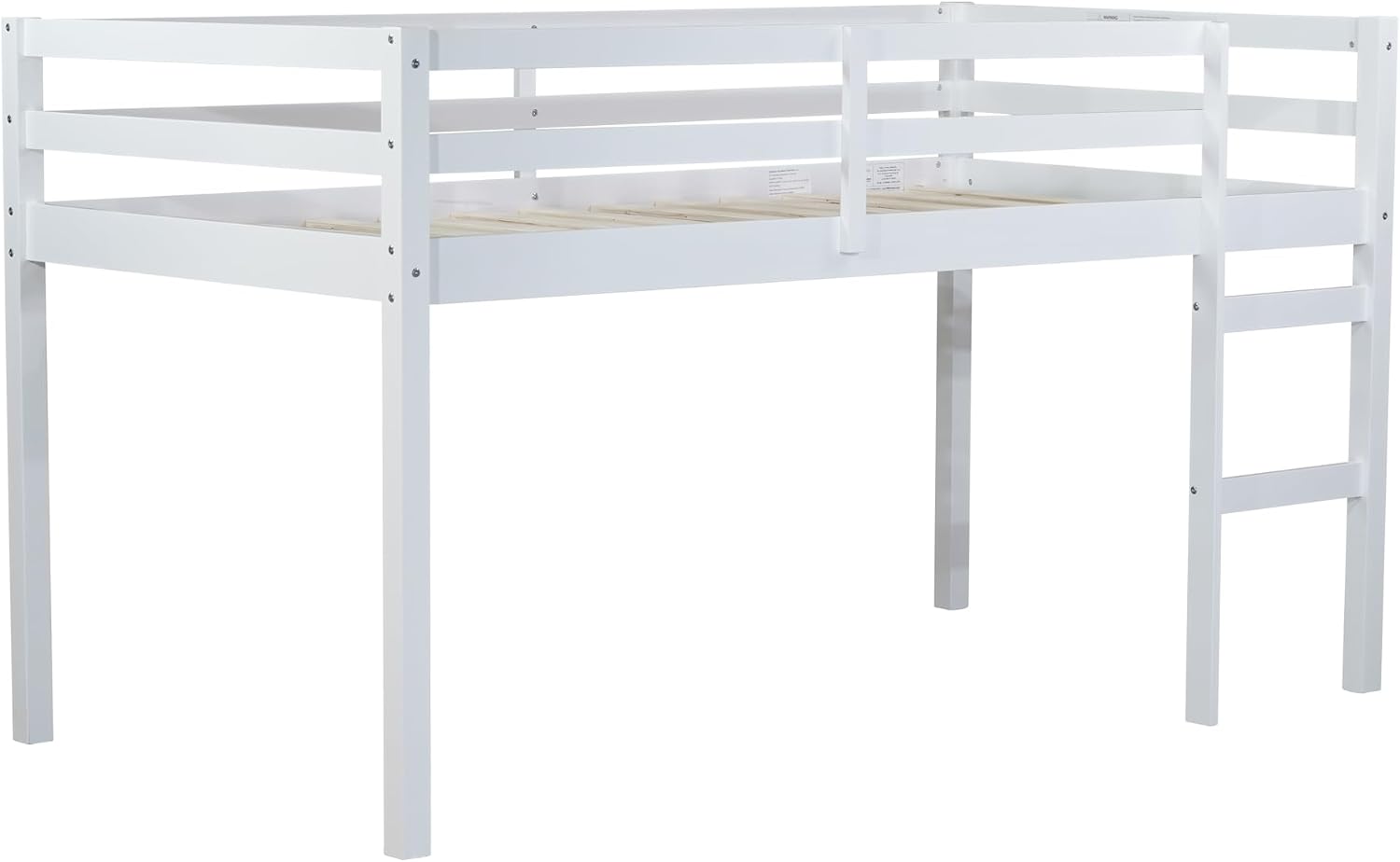 JIVOIT Wood Low Loft Bed Frame with Ladder, Solid Rubber Wooden Twin Loft Bed, Bed Platform of Strengthened Slats, Space Saving Design, No Box Spring Needed (White,104)