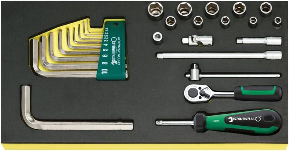 Stahlwille 96838176 Tools Set, TCS 1/4'+10760CV, 27 Pieces, 6-point Sockets, Rachet, T-Handle, Universal Joint, Bit Holder, and Hex Key Wrenches, Automotive, Workshop Equipment, Made in Germany