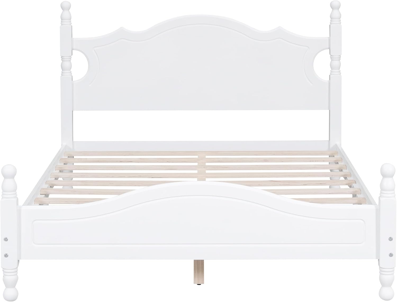JIVOIT Retro Style Platform Bed with Headboard and Footboard, Full Size Wood Platform Bed Frame with Wooden Slat Support, Solid Wood Foundation, No Box Spring Required (White,4,Full)