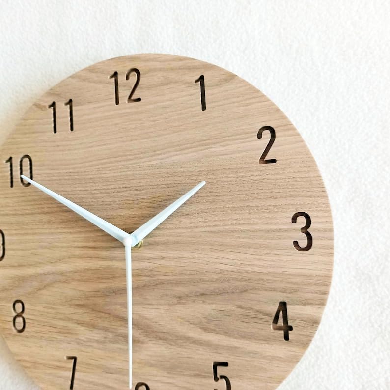 Modern Clock, Natural Oak Wood Clock, Wooden, Wall Clock, Minimalist Clock, Silent Clock Handmade Home and Office Decor Clock (24 Inch)