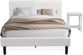 East West Furniture NL19Q-1BF14 2 Piece Bedroom Set - Button Tufted Queen Bed Frame - Linen white Velvet Fabric Upholstered Headboard and an Urban Gray Finish Nightstand