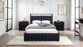 MASARA Modern 3 Pcs Platform Bedroom Set, Black Upholstered, Contemporary Style, Crystal Knobs, Nailhead Trim, Bed with 2 Nightstands (Queen)