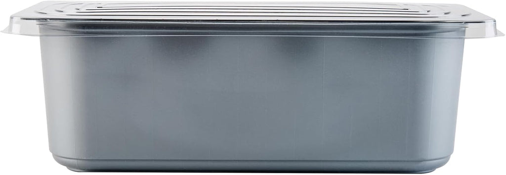 Restaurantware 5 Quart Ice Cream Tub, 100 Count, 5.28 Liter Capacity, Plastic Dessert Container, Rectangular Food Storage Box, Stackable Clear Lid, Gray