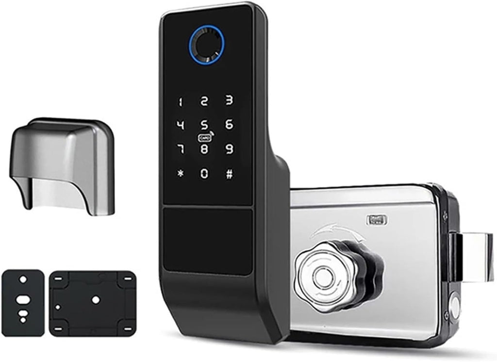 Waterproof Tuya WiFi Smart Door Lock Digital Password Double Fingerprint Electronic Rim Lock for Outdoor Iron Gate Door