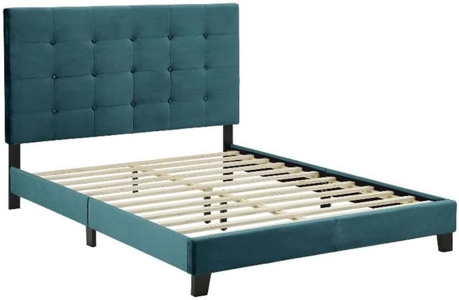 Modway Melanie Performance Velvet Upholstered Tufted Queen Platform Bed in Sea Blue