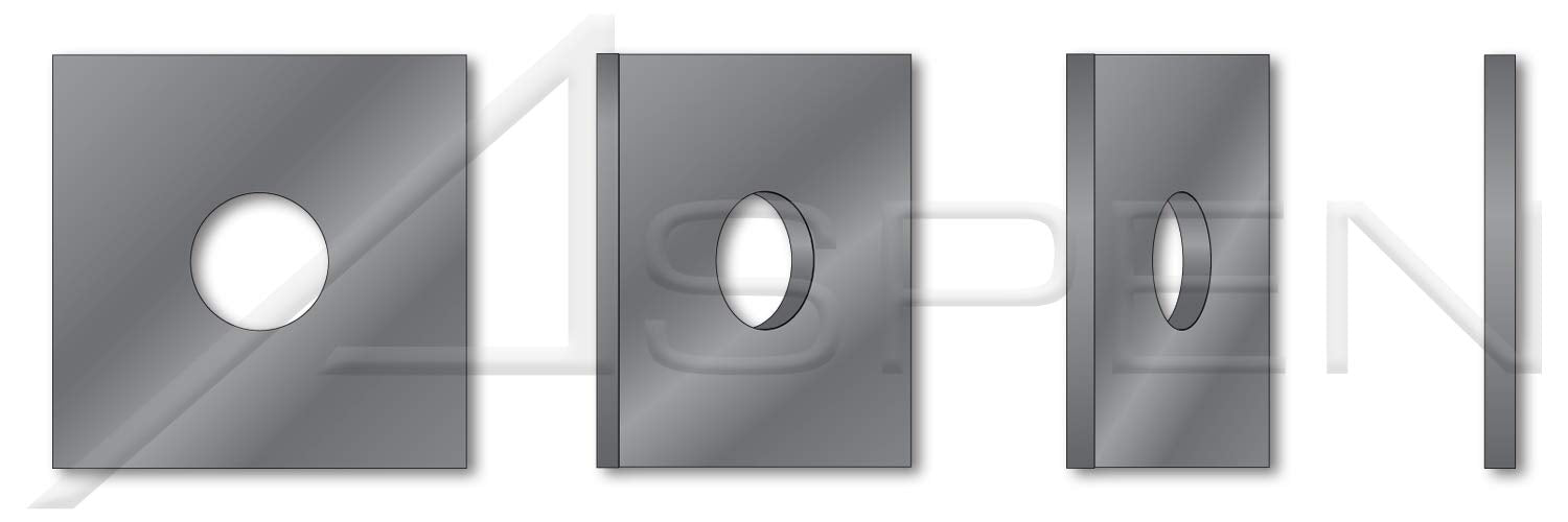 (250 pcs) 1/2', ID=9/16', OD=2', THK=0.187', Square Flat Washers, Steel, Plain