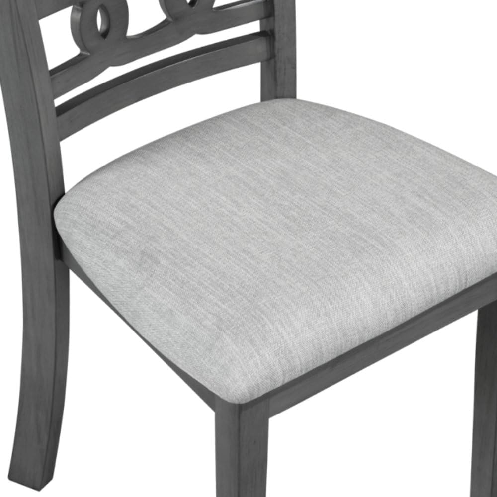 Furnifact Gray 3-Piece Wood Dining Set with Round Drop-Leaf Table and 2 Chairs, Small Space Furniture, Solid Rubberwood, Contemporary Finish