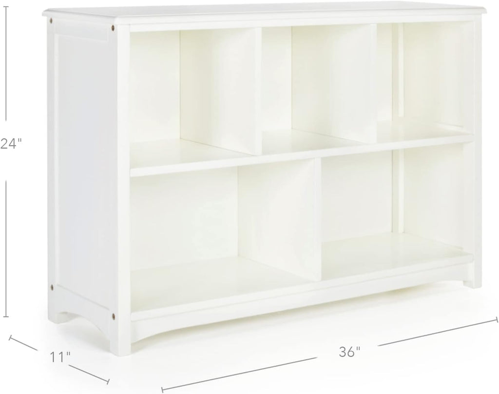 Guidecraft Classic White Bookshelf: Children's 5 Compartment Toy, Bin, Art, Clothes and Bookcase - Wooden Playroom and Bedroom Storage Furniture for Kids