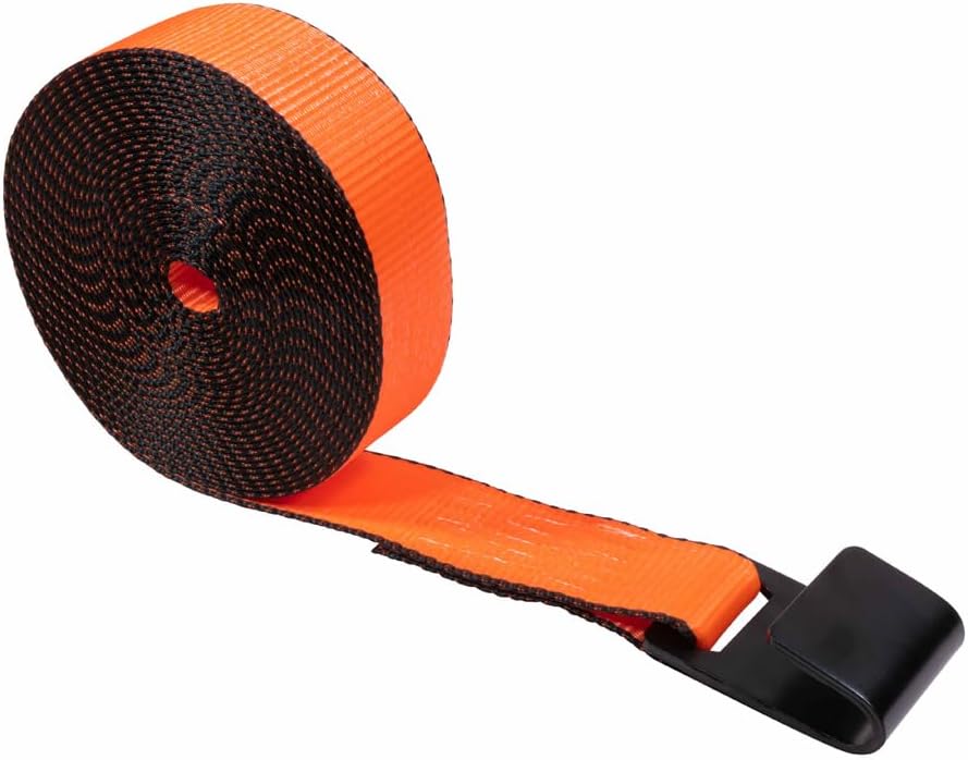 Mytee Products (8 Pack) Winch Straps 2' x30' - High Abrasion Orange Heavy Duty Tie Down w/Flat Hook WLL# 6670 lbs - 2 Inch Cargo Control for Flatbed Truck Utility Trailer