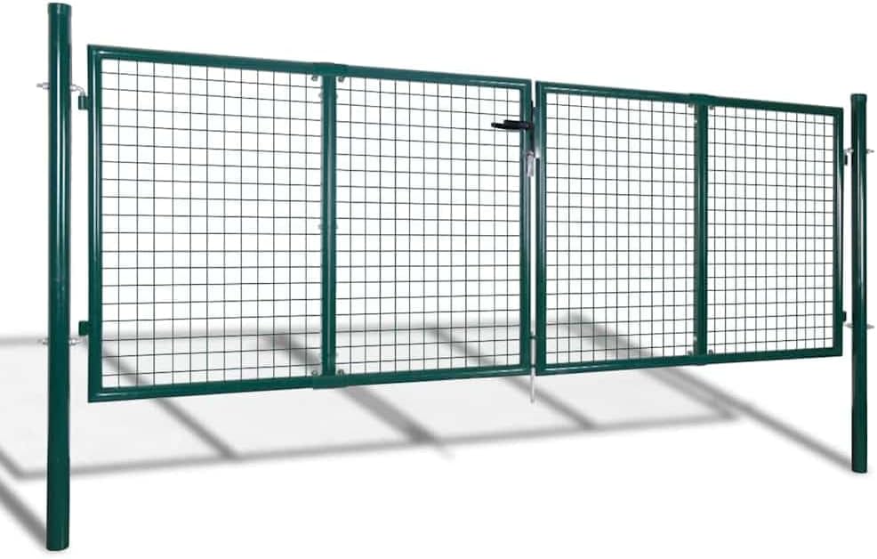 Dark Green Garden Gate 120.5x49.2 Steel Driveway Fence Door with Adjustable Width 119.7-121.7', Lockable Outside Entryway for Yard Porch Patio