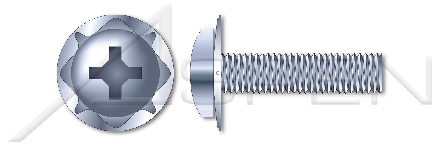 (10000 pcs) #6-32 X 1/4', SEMS Square Cone Washer Machine Screws, Pan Phillips Drive, Steel, Zinc Plated and Baked