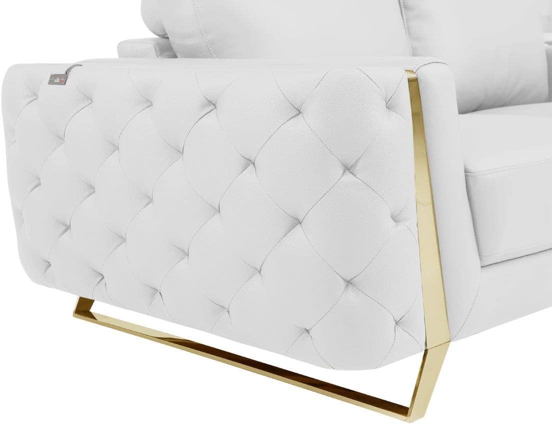 Blackjack Furniture Reggio Collection Full Grain Italian Leather Sofas for Living Room with Brazilian Wood Frame and Stainless Steel Legs, 3-Piece Set, Sofa, Loveseat, and Chair, White