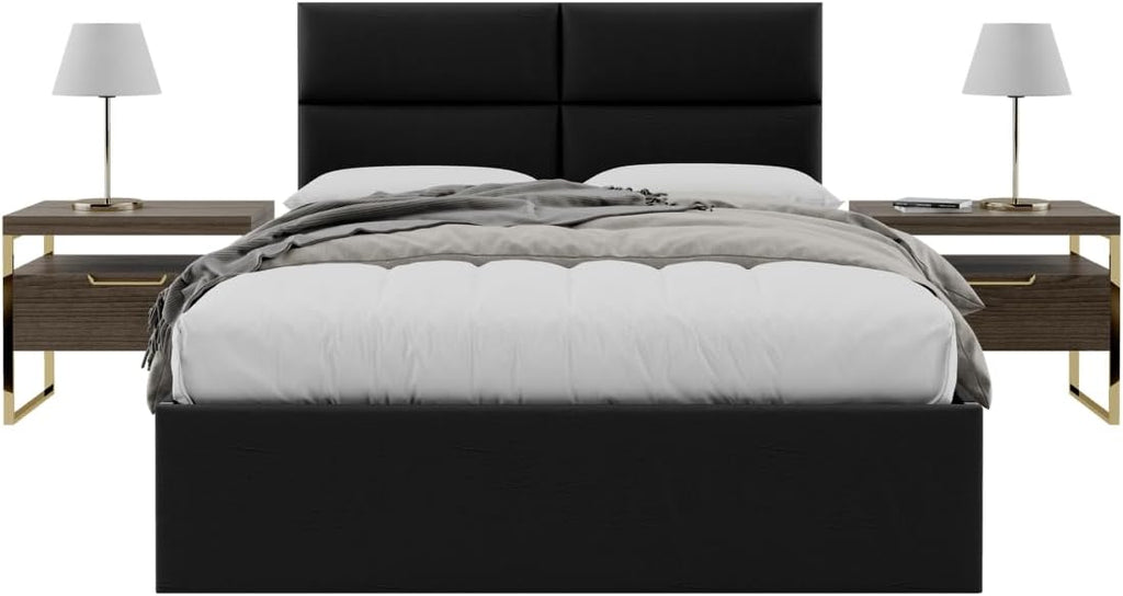 Vänt Upholstered Wall Panels - Queen/Full Size Wall Mounted Headboards - Vintage Leather Jet Black - Set of 4 Panels (Each Individual Panel 30'x11.5')