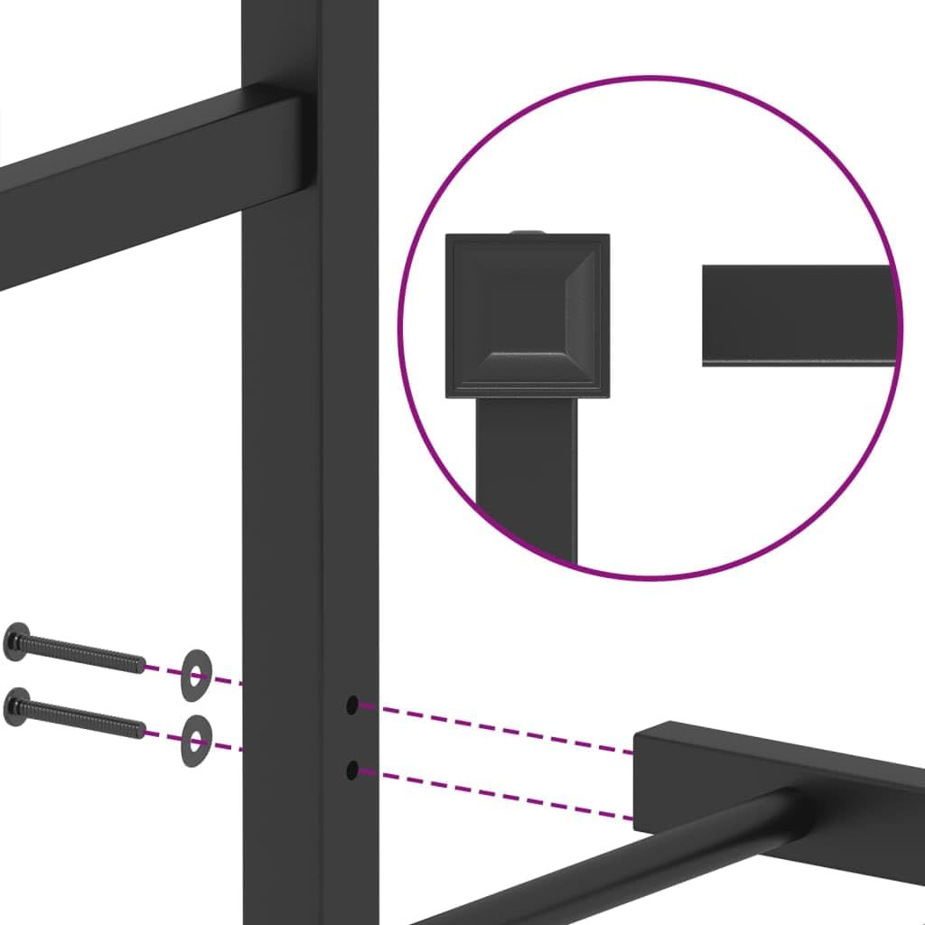 Black Metal Bed Frame Rectangular Industrial Design with Sturdy Powder-Coated Steel Construction, 4 Pieces Set for Bedroom and Guest Room, Durable Support and Easy Assembly