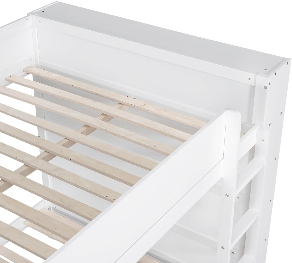 Full Over Full Bunk Bed with Bookcase and Drawers,Wooden All-in-one Furniture Set with Multi-Layer Cabinet for Kids Girls Boys-White