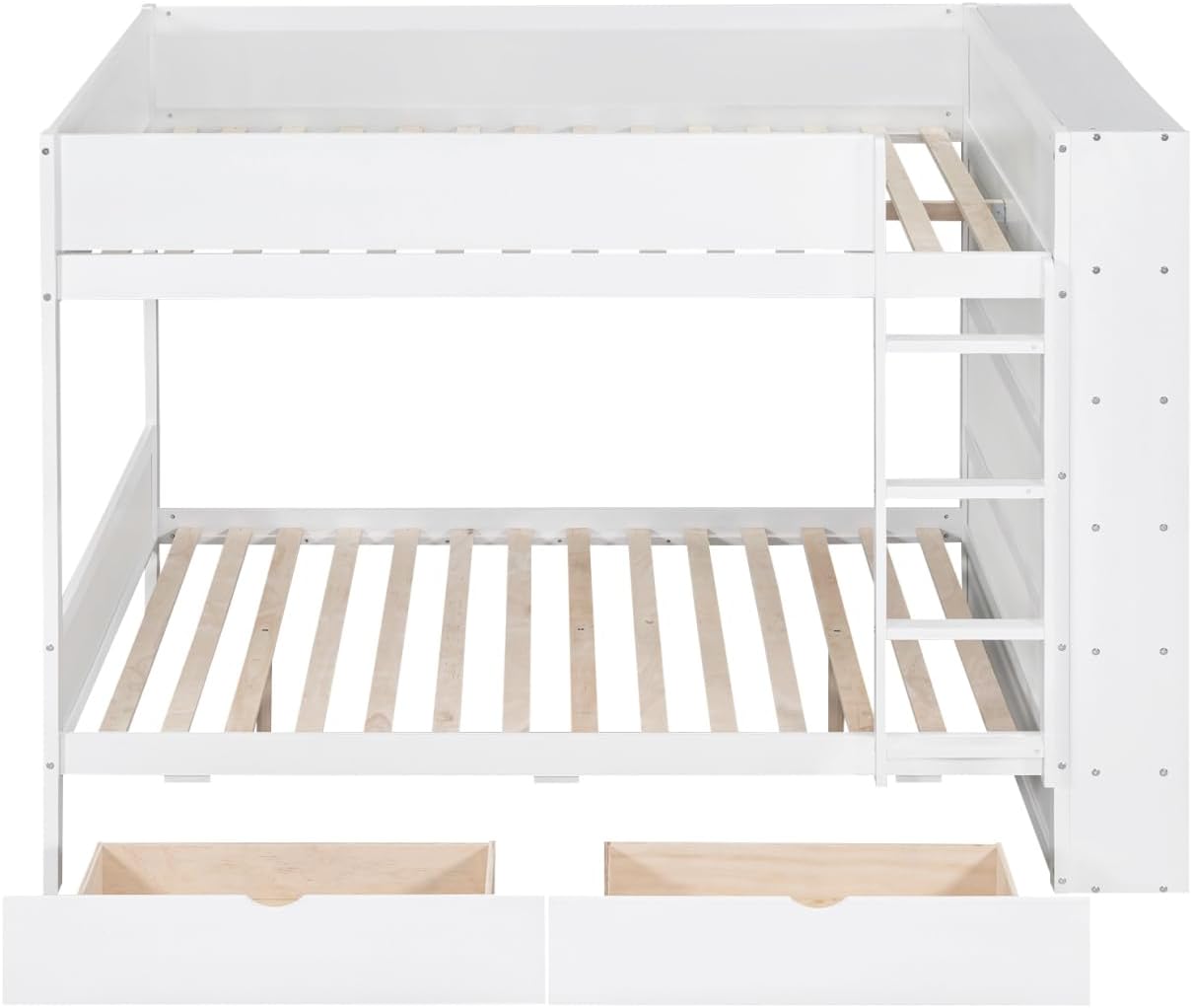 Full Over Full Bunk Bed with Bookcase and Drawers,Wooden All-in-one Furniture Set with Multi-Layer Cabinet for Kids Girls Boys-White