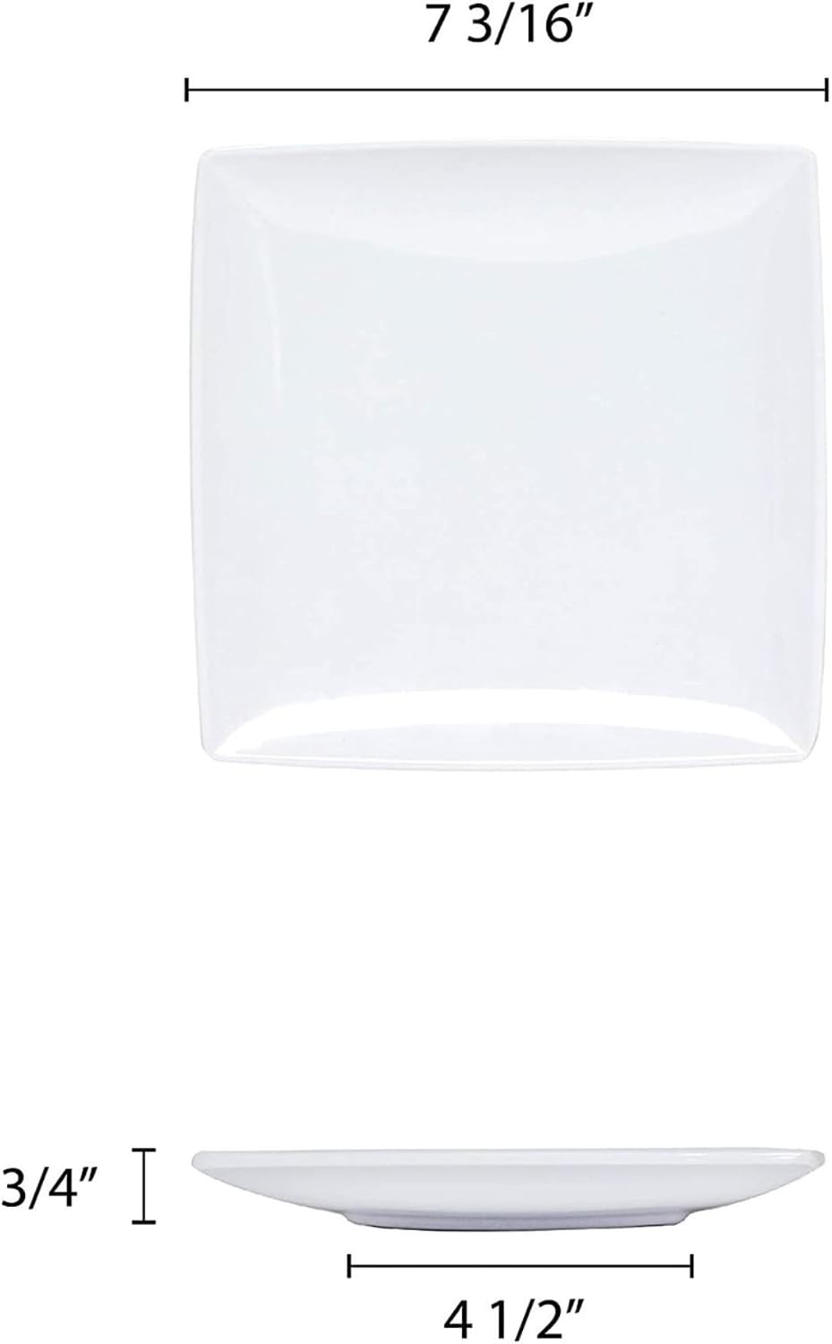TrueCraftware- 7-1/4' x 7-1/4' Square Plate Classic White Dinnerware Melamine Set of 12- Dishwasher Safe Reusable Dinner Plates Durable Lightweight Dinnerware for Dinner Dishes