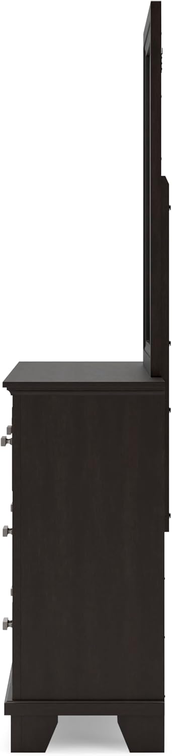 Signature Design by Ashley Covetown Contemporary 7-Drawer Dresser and Mirror with Safety Stop, Dark Brown