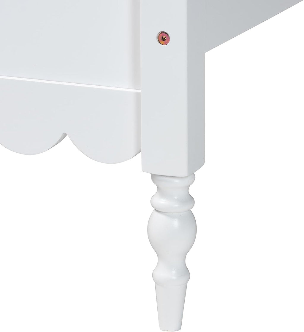 Baxton Studio Roni White Wood 4-Piece Full Bedroom Set with Scalloped Edges