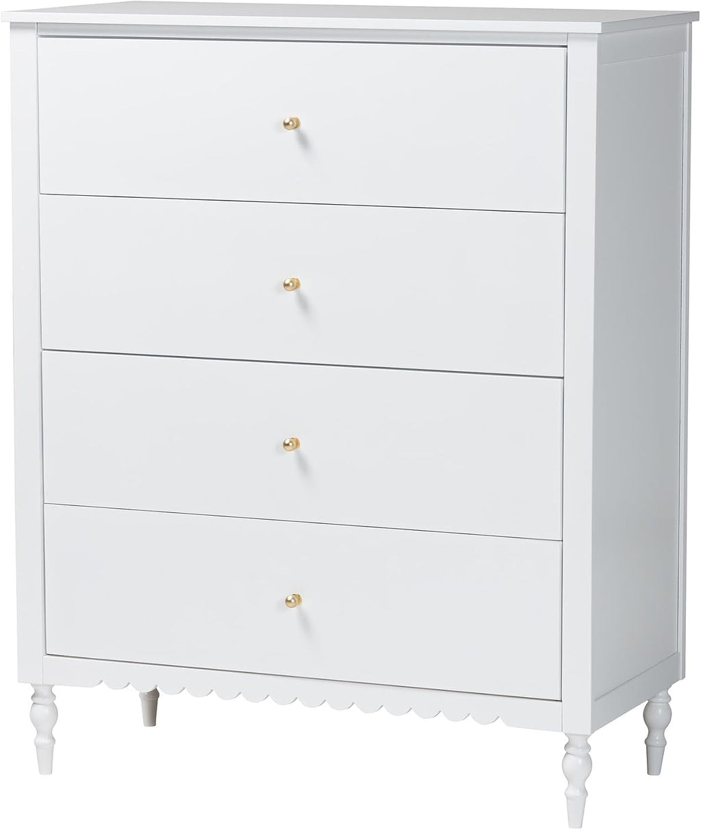 Baxton Studio Roni White Wood 4-Piece Full Bedroom Set with Scalloped Edges