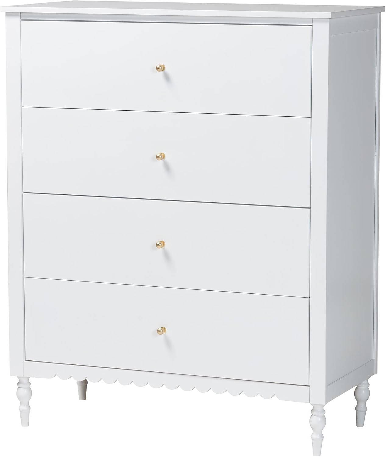 Baxton Studio Roni White Wood 4-Piece Full Bedroom Set with Scalloped Edges