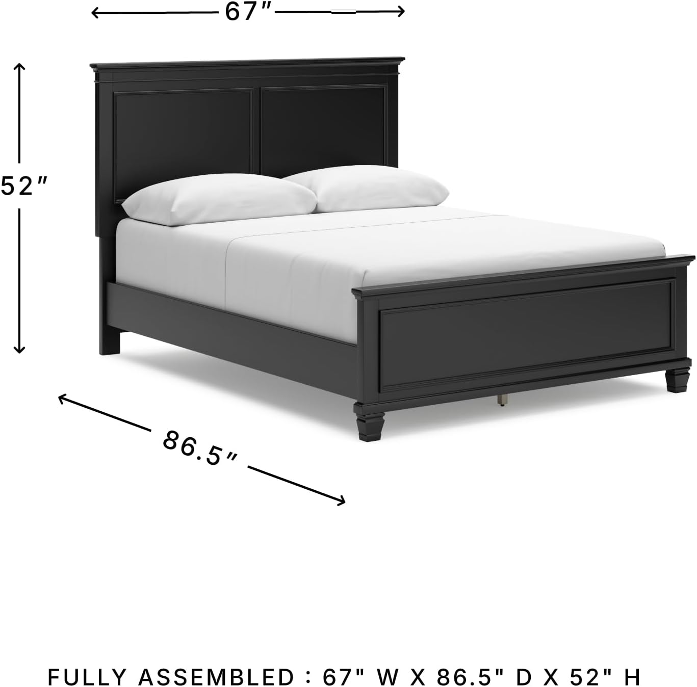 Signature Design by Ashley Lanolee Transitional Queen Panel Bed with Tapered Feet, Foundation or Box Spring Needed, Black