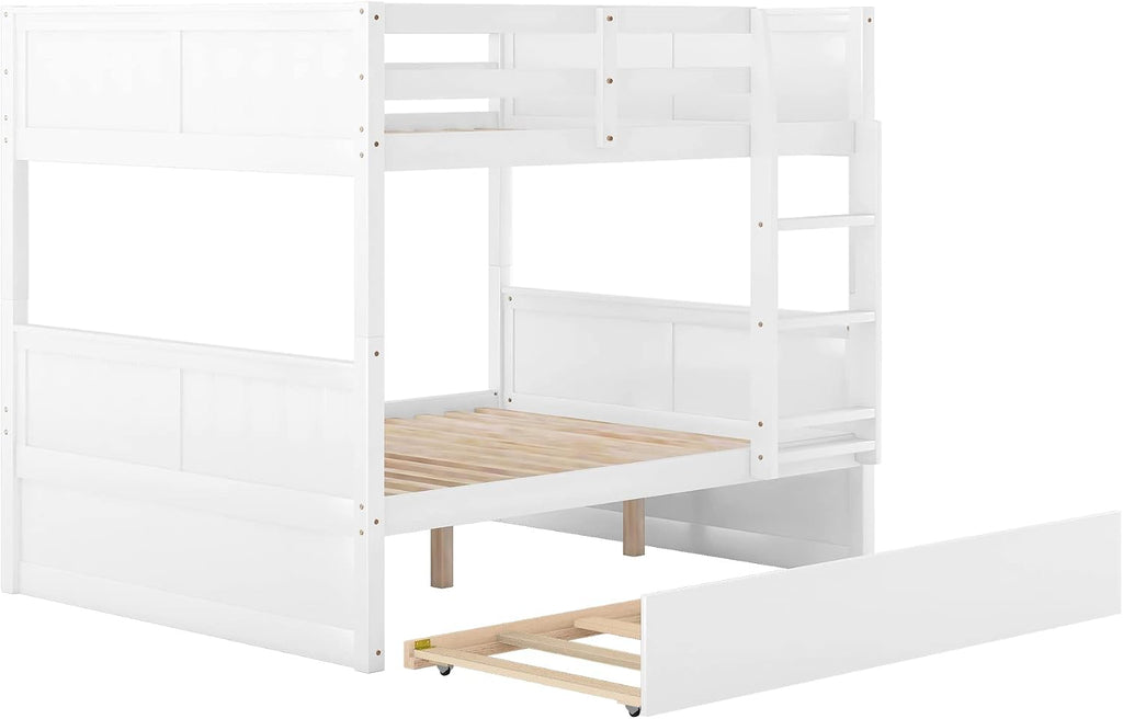 SOFTSEA Solid Wood Bunk Bed Full Over Full, Convertible to 2 Beds, Modern Bunk Bed with Headboard and Footboard, White