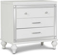 Pemberly Row Contemporary Solid Wood 3-Drawer Nightstand, White Finish, 31.1'' W x 18.11'' D x 29.33'' H, Durable Veneers, Embossed Inlay, Bedroom Storage Furniture