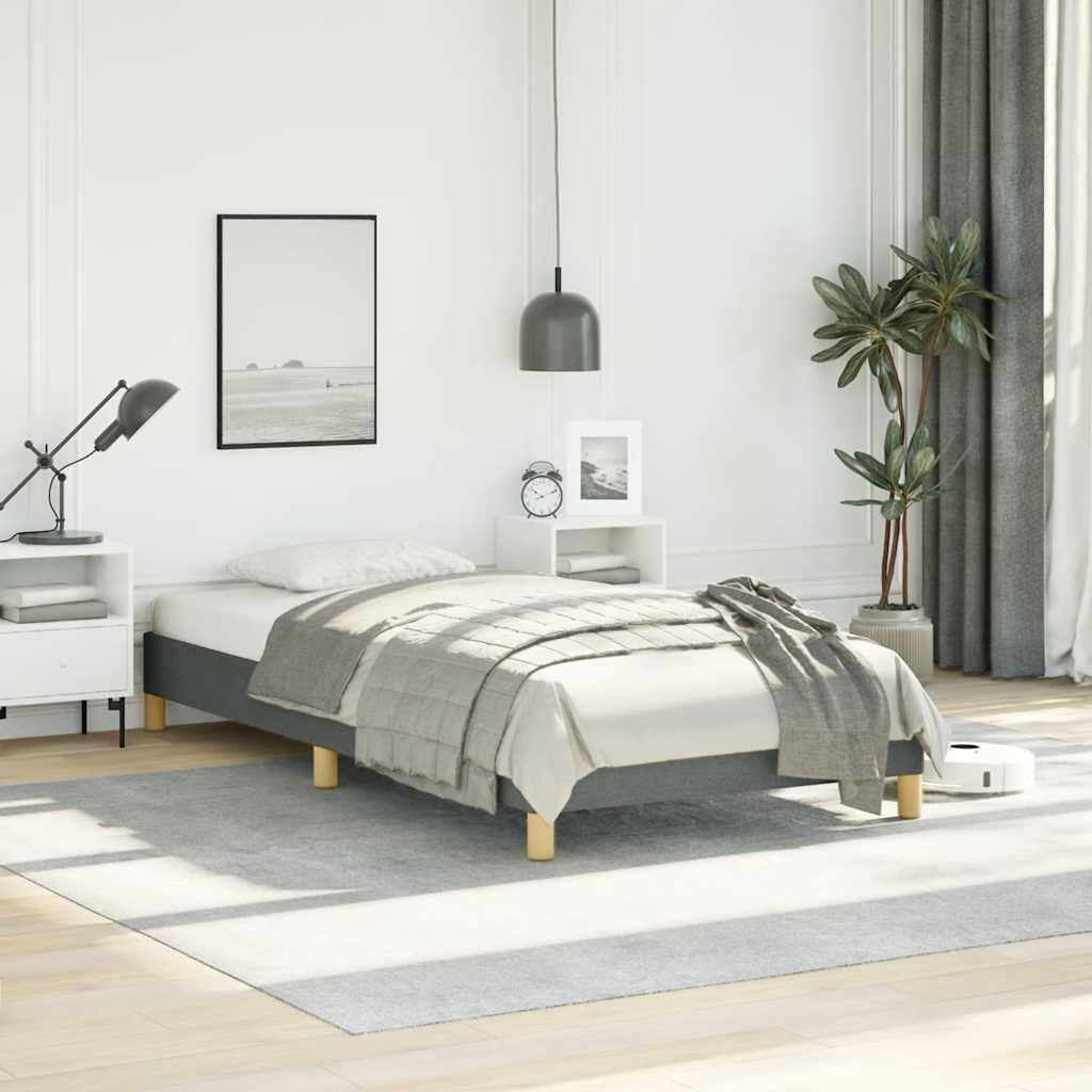 Twin XL Fabric Bed Frame with Dark Grey Polyester Upholstery, Engineered Wood and Plywood Construction for Modern Bedrooms, Durable Support and Sleek Design