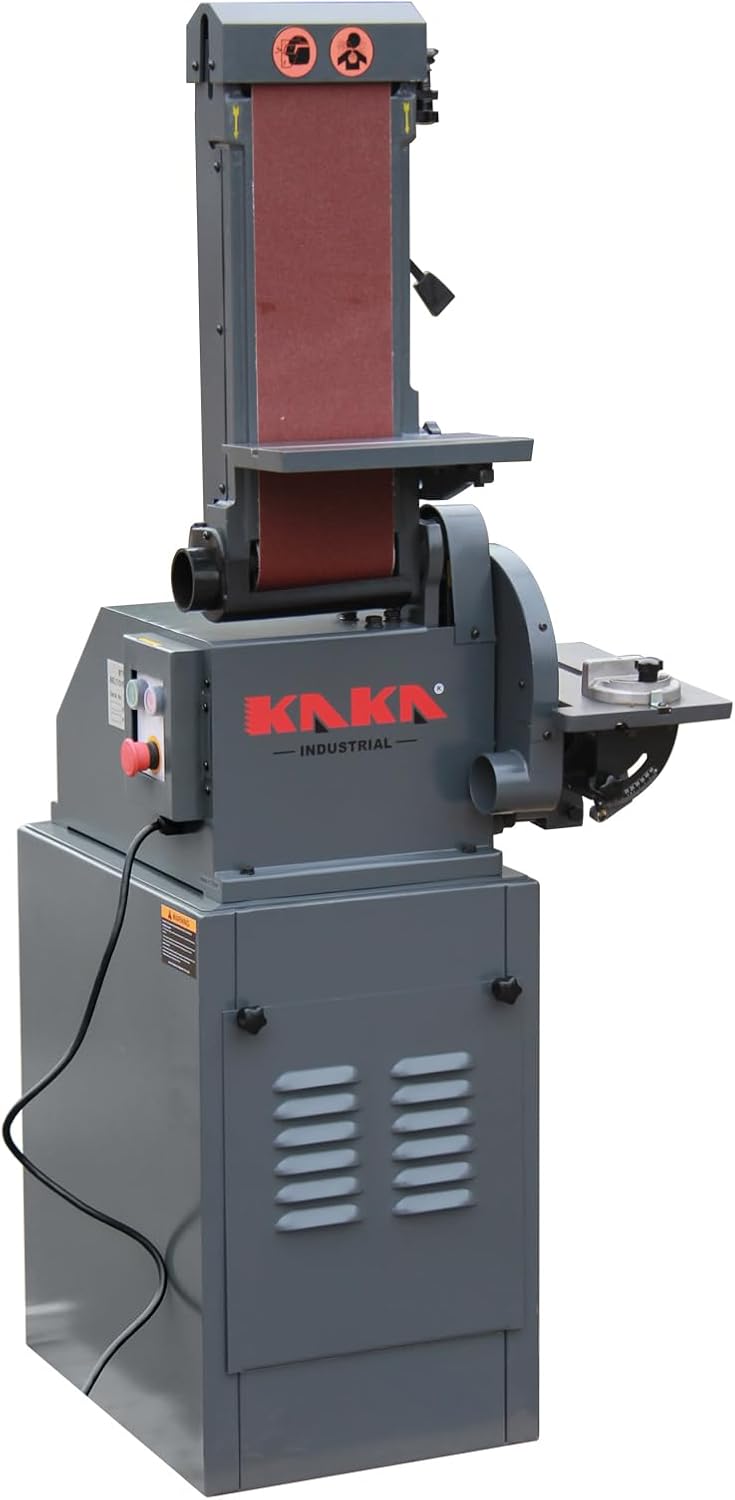 Belt and Disc Sander, 6x48 Belt, 10in Disc, KAKA INDUSTRIAL BTM-250 | Tilting tables for angled sanding