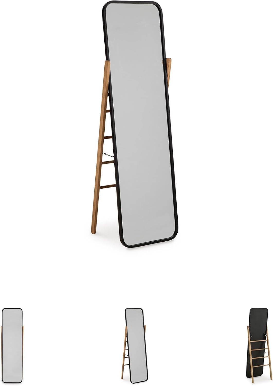 Signature Design by Ashley Bronick Contemporary Full Length Floor Mirror with Thin Frame, Black & Light Brown
