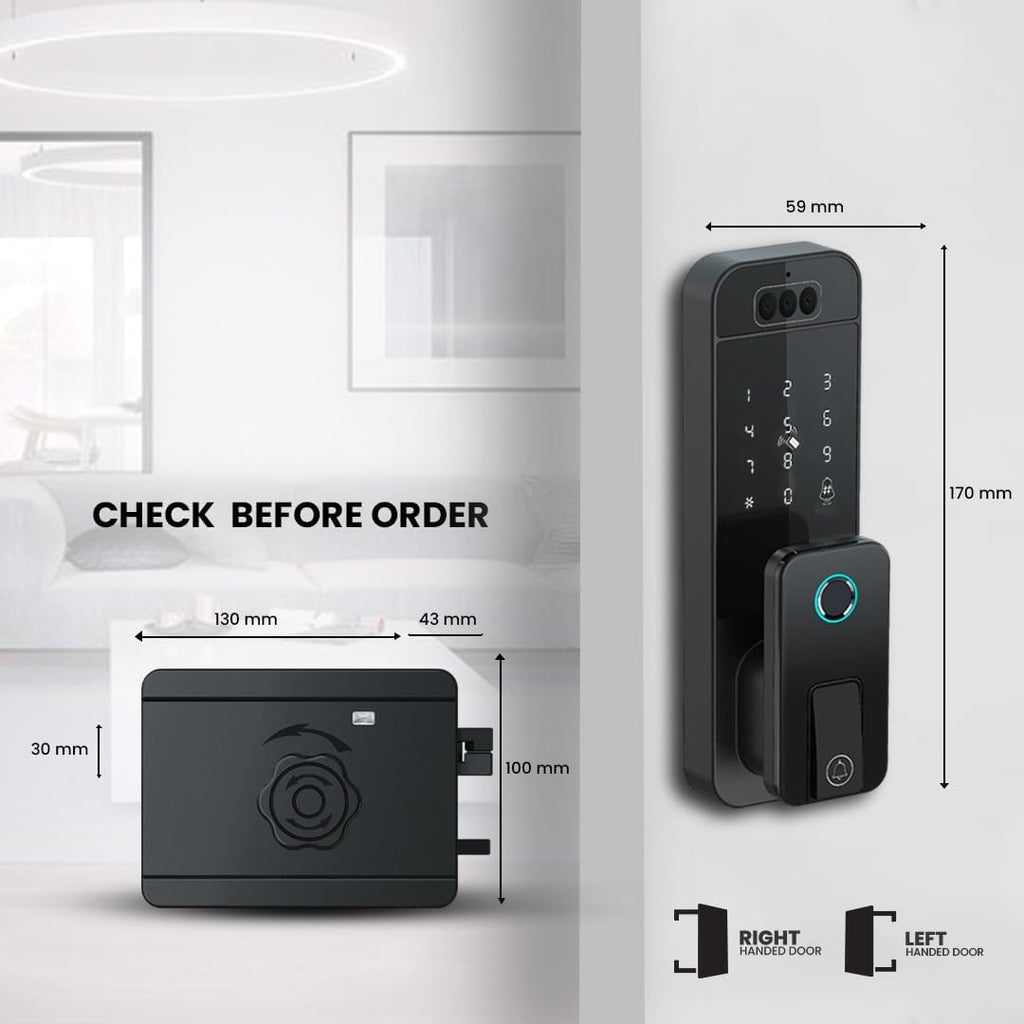 Smart Latch Door Lock with Face Recognition & Doorbell, 7-in-1 Keyless Entry, Palm Vein, Fingerprint, Password, IC Card, Key, Tuya App Control, Auto-Lock, Touchscreen Keypad, Black
