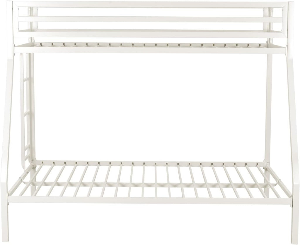 ikalido Metal Loft Bunk Bed Twin Over Full Size with Safety Guardrail and Ladder, No Box Spring Needed Space Saving Bedroom Furniture, Cream White