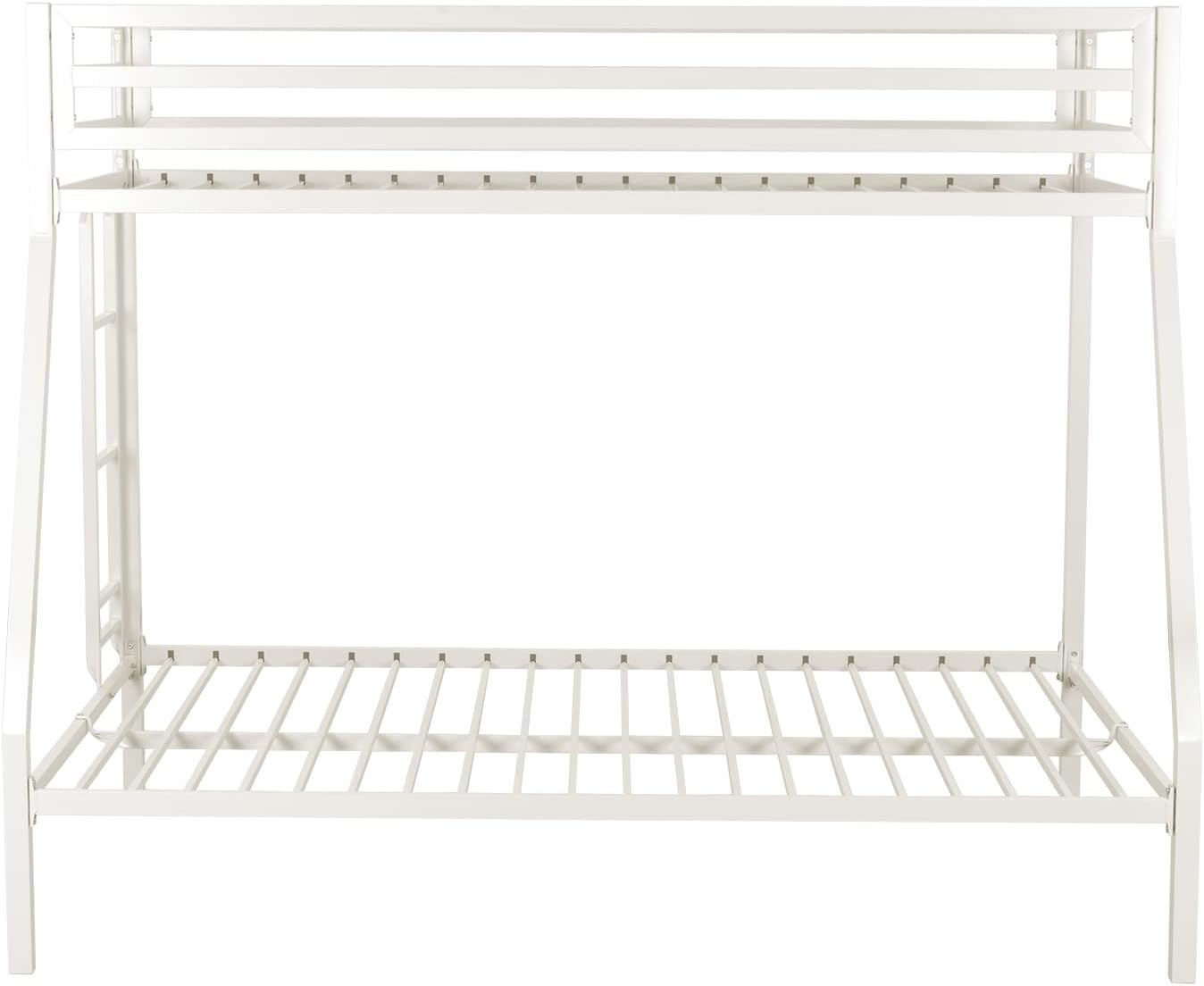 ikalido Metal Loft Bunk Bed Twin Over Full Size with Safety Guardrail and Ladder, No Box Spring Needed Space Saving Bedroom Furniture, Cream White