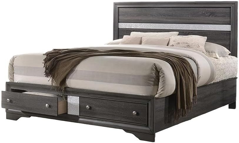 GOWE Traditional Style Full 4 Piece Storage Bedroom Set Made with Wood in Gray
